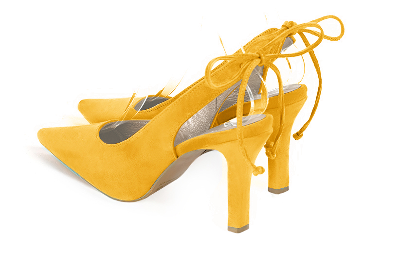 Yellow women's slingback shoes. Pointed toe. High slim heel. Rear view - Florence KOOIJMAN